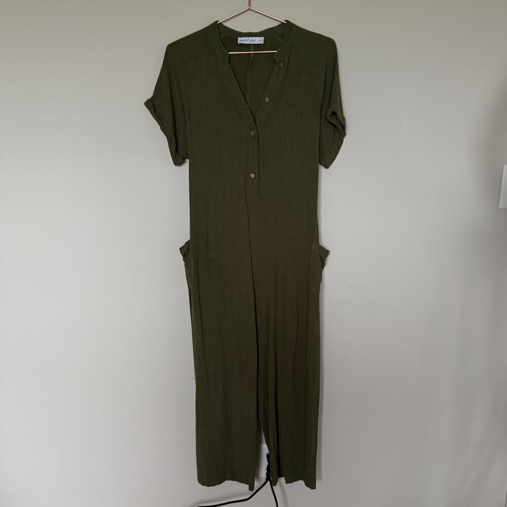 Petal & Pup Womens Archie 100% Linen Jumpsuit 8 Green Minimalist Lagenlook Boho - Picture 2 of 9